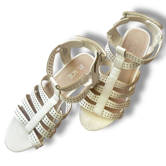The Children’s Place Girls Perforated Gladiator Heel Sandals White Wedding Party - Picture 6 of 7